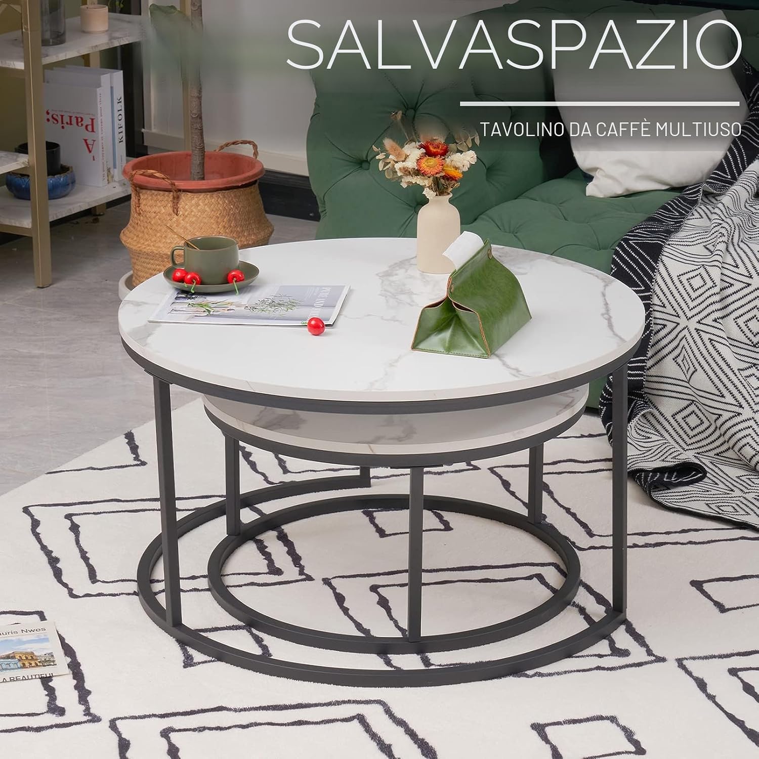 Thumbnail 4 de Soayone Set tavolini rotondi marmo bianco 80/60 cm