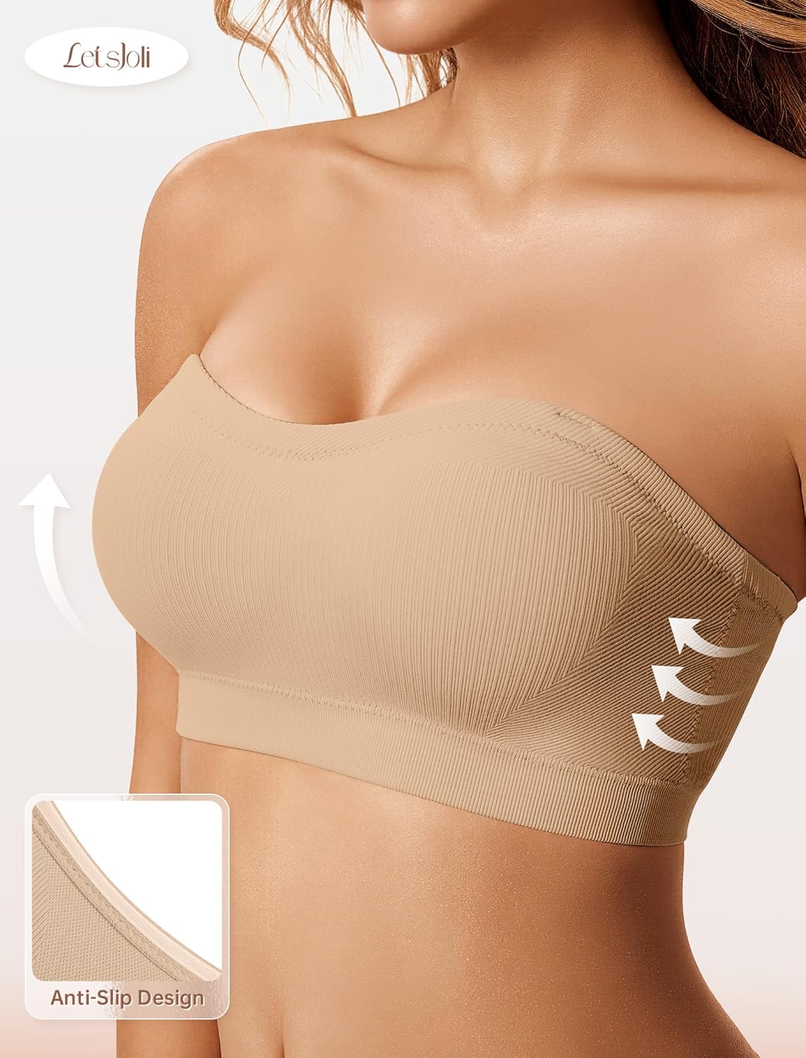Thumbnail 1 de LetsJoli Strapless Bandeau Bra with Silicone Grip and Padding (Non-Slip, Wireless)