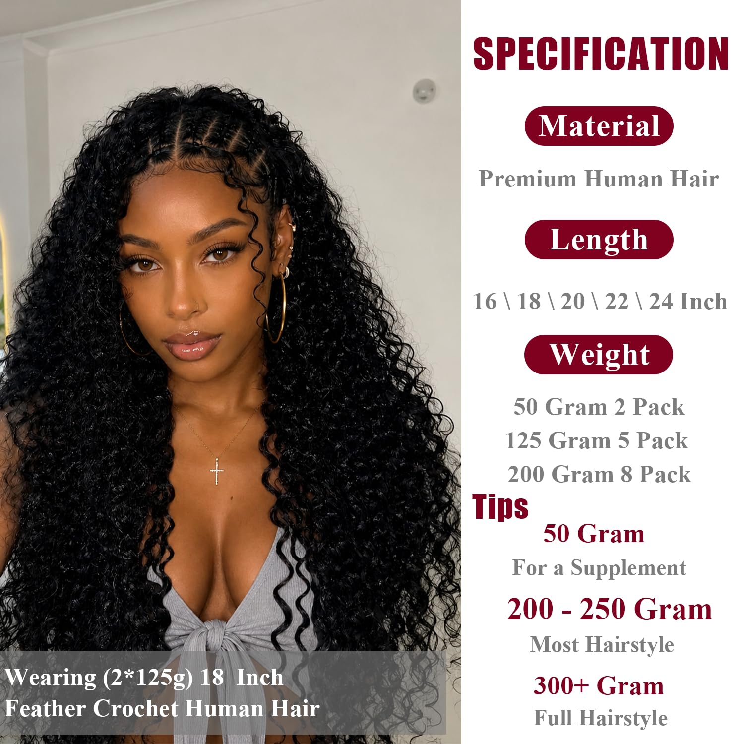 Detalle 2 de Human Crochet Hair 18 Inch Deep Wave 💇♀