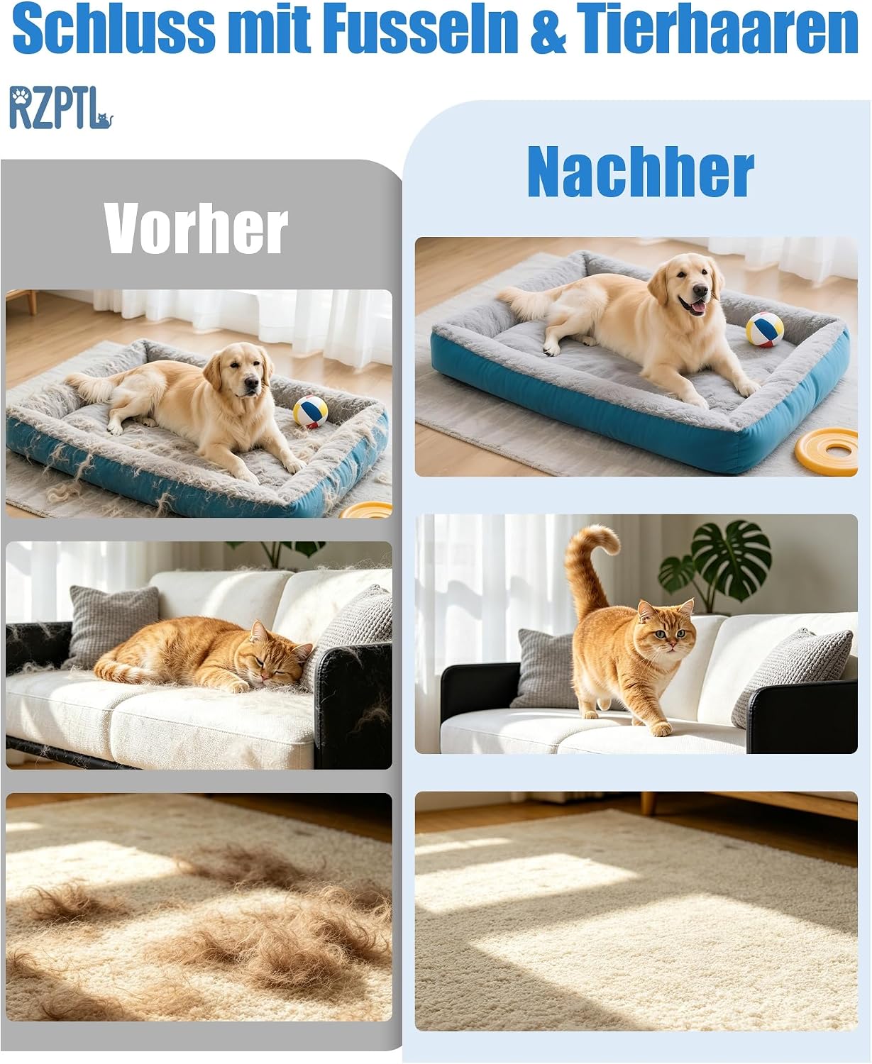 Detalle de 2er Pack Tierhaarentferner Handschuh – Fell Magnet für Hunde & Katzen (Blau)