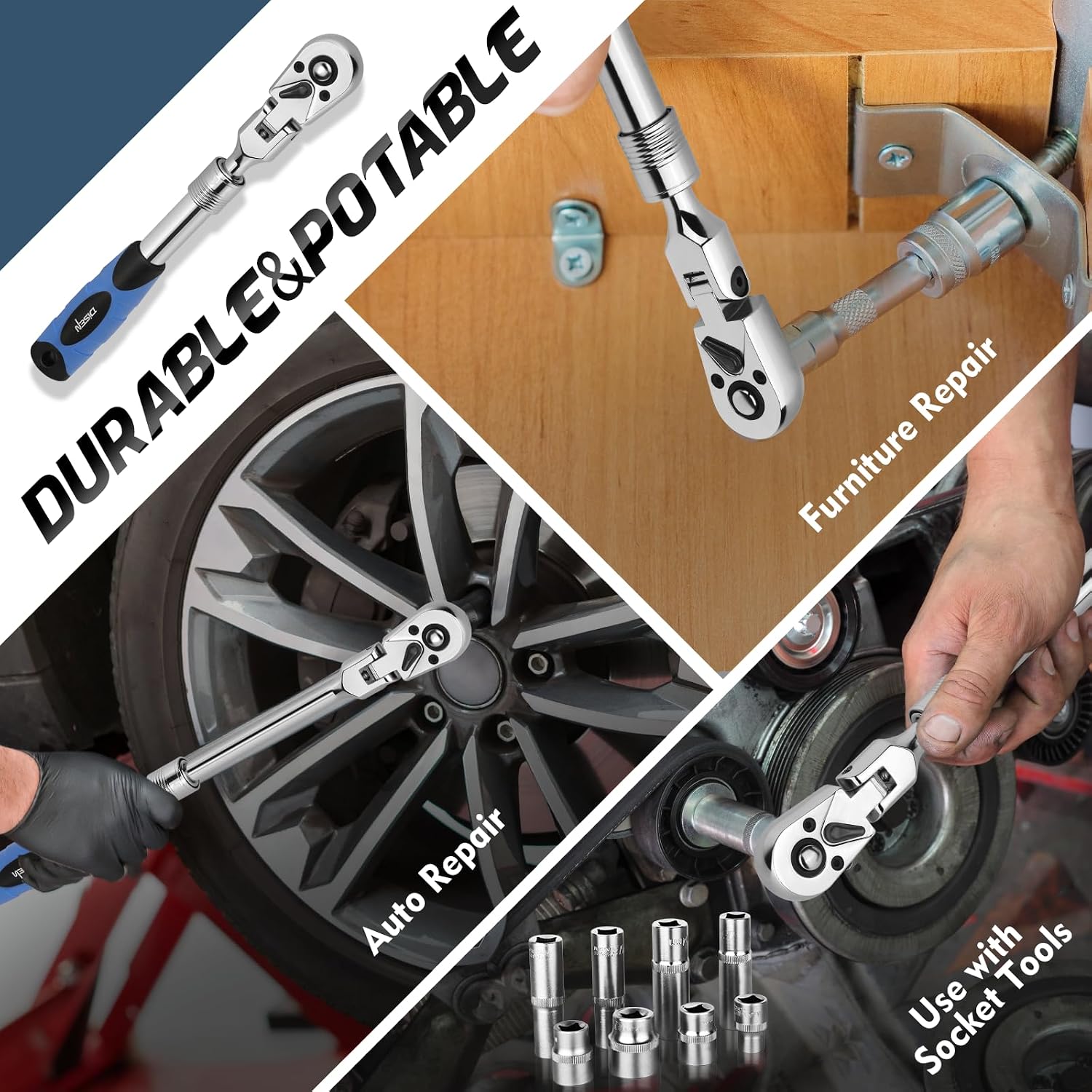 Detalle 2 de DISEN DISEN-3_8HDTJLB 3/8-Inch Extendable Ratchet, 72-Tooth Flex Head