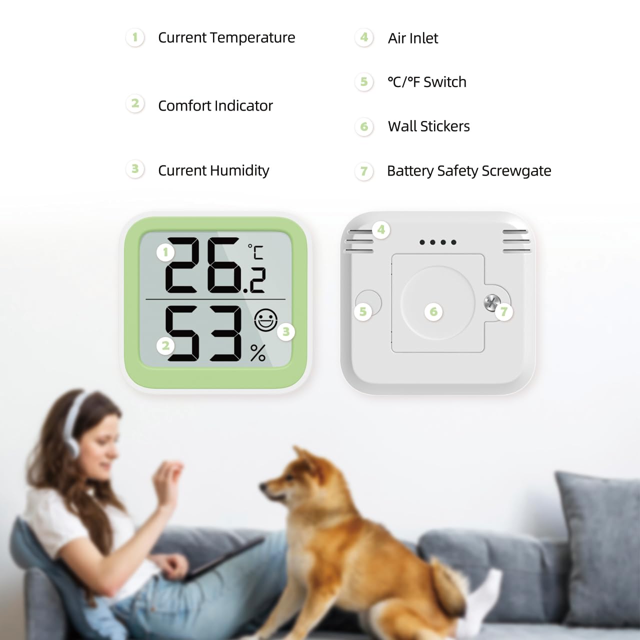 Detalle de NOKLEAD termometro e igrometro interno mini con indicatore comfort e icona facciale