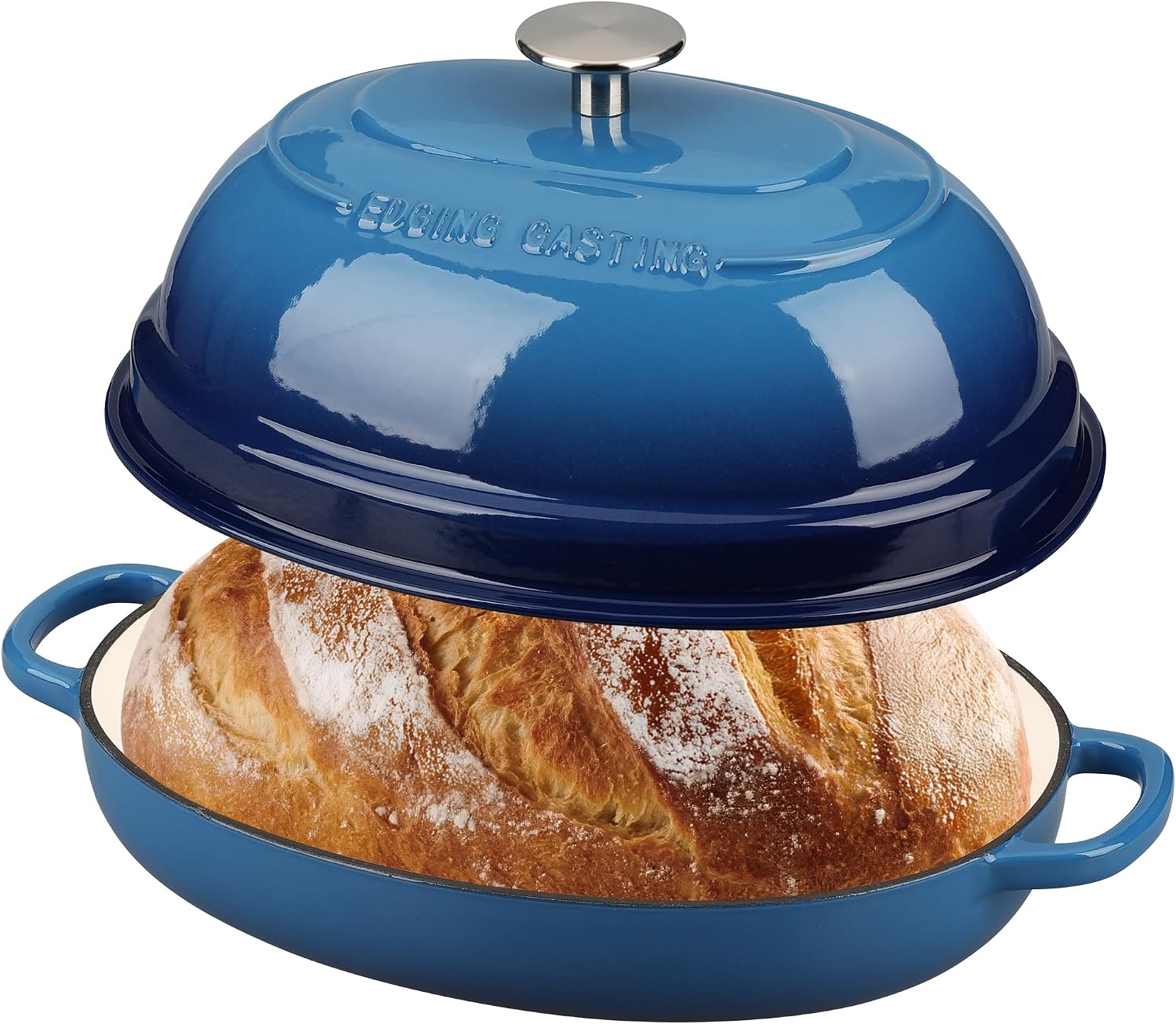 Thumbnail 2 de EDGING CASTING Enameled Oval Cast Iron Dutch Oven Bread Pot, 6QT (Lake Blue)