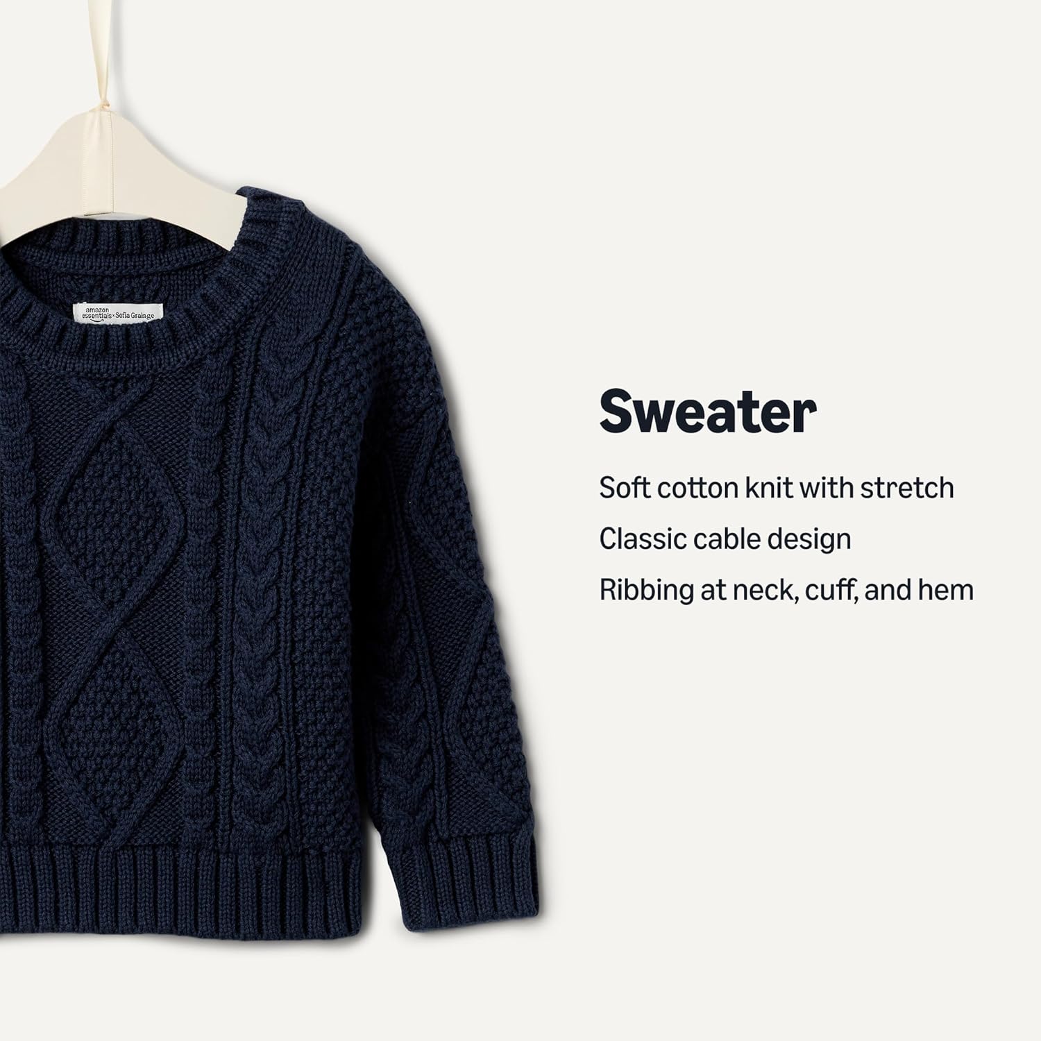 Detalle de Amazon Essentials x Sofia Grainge Babies, Toddlers and Boys' Cable Crewneck Sweater