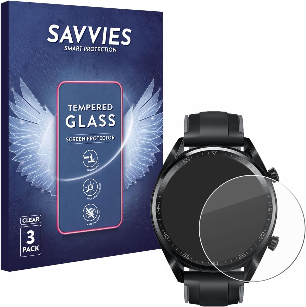 Detalle de savvies Pellicola Vetro Temperato per Huawei Watch GT/GT Active (3 Pezzi) – Protezione, Schermo Ultra-Chiaro e Anti-Impronte