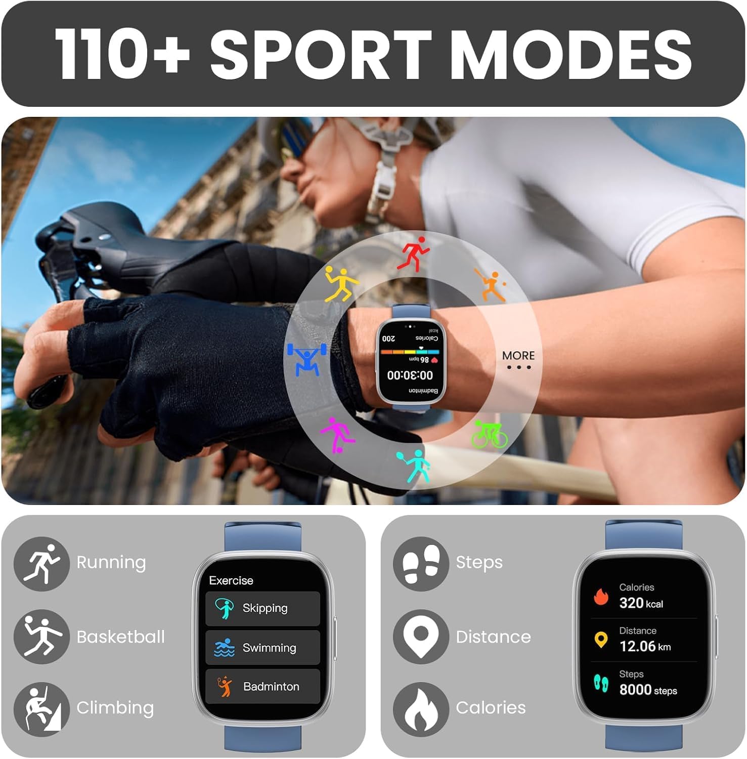 Thumbnail 2 de Poounur Smart Watch for Men & Women (1.95" HD) with Call, Heart Rate & IP68