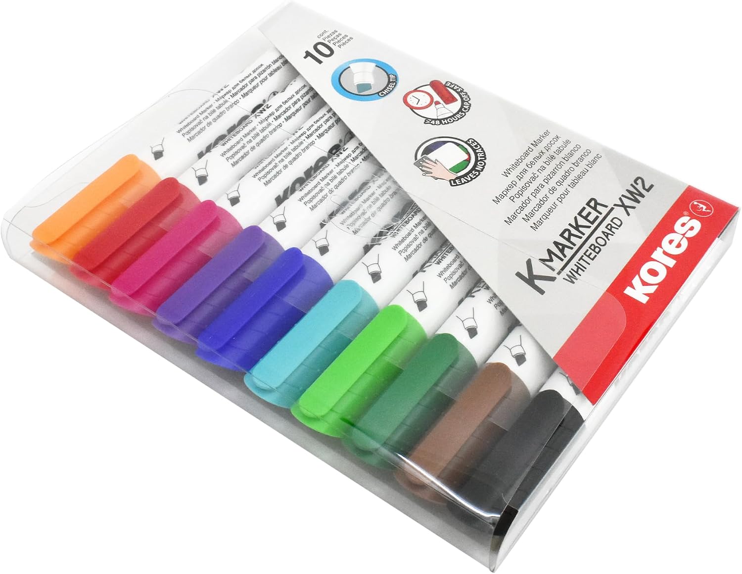 Detalle 2 de Kores K-Marker XW2 – Lot de 10 marqueurs de couleur pour tableau blanc à pointe biseautée