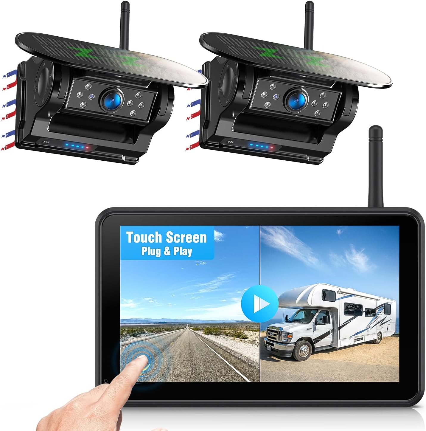 Detalle de 2 Magnetic Solar Wireless Reversing Camera Kit with 7" Touchscreen Monitor & DVR (1080P, BSD, IR, IP69K)