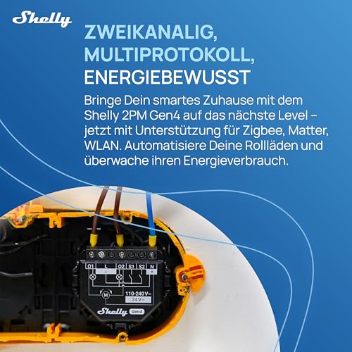 Detalle de Shelly 2PM Gen4 – WLAN 2‑Kanal Relais-Schalter, Zähler & Matter-Kompatibilität (4er‑Set)