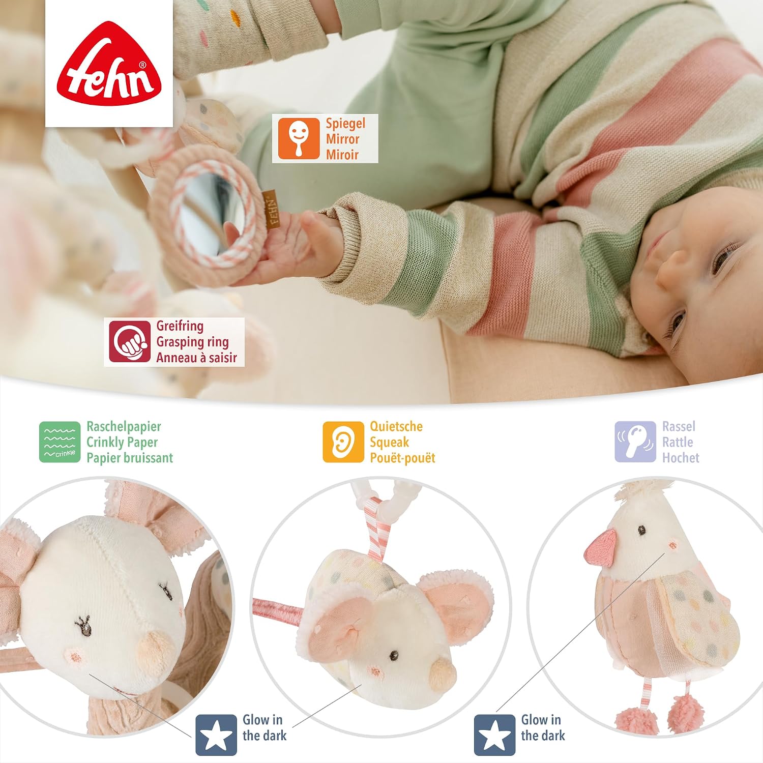 Detalle de Fehn Activity-Spirale Maus Motorikspielzeug fĂŒr Babys đČ