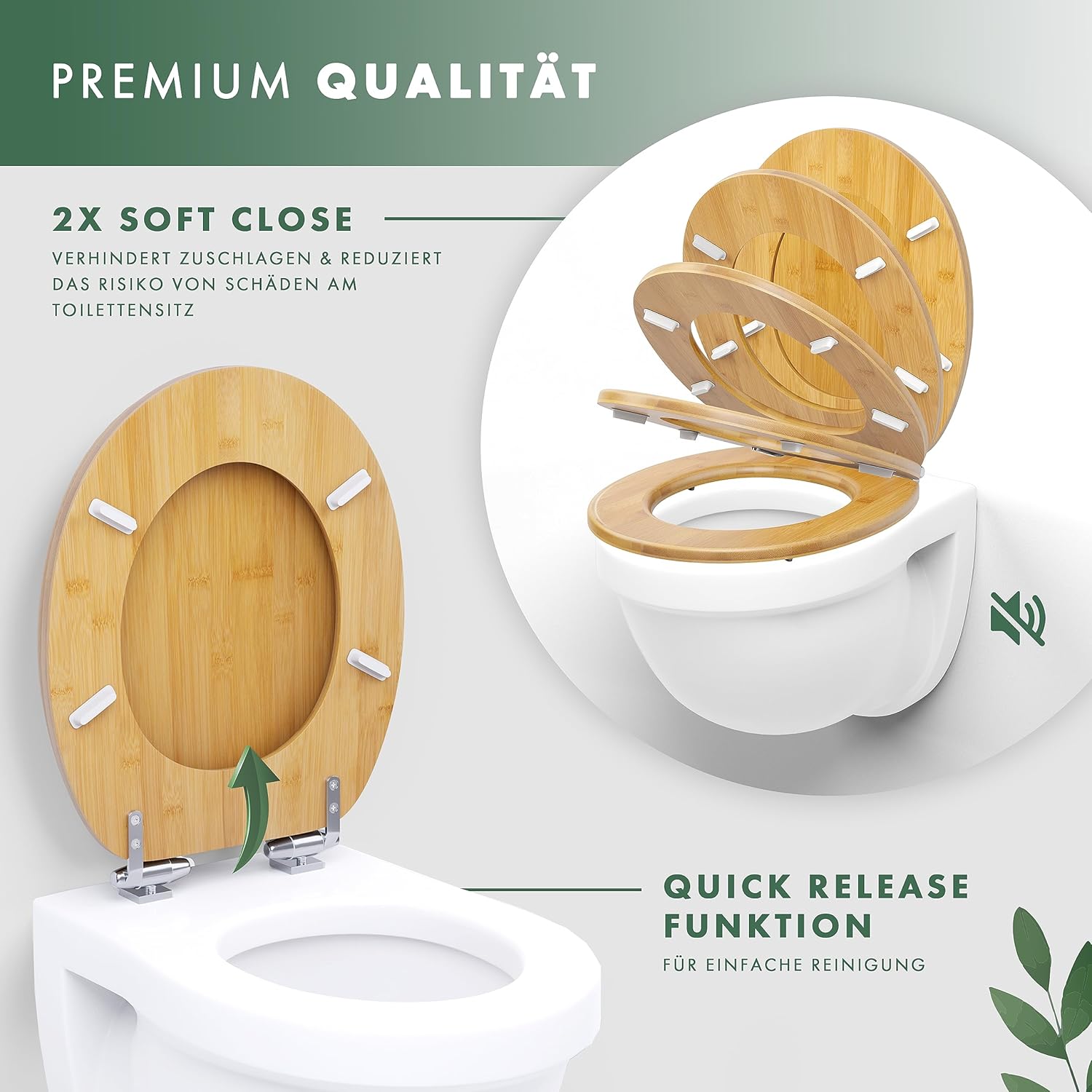 Thumbnail 2 de Benkstein Bambus Toilettendeckel Absenkautomatik 43,5 x 37,5 cm