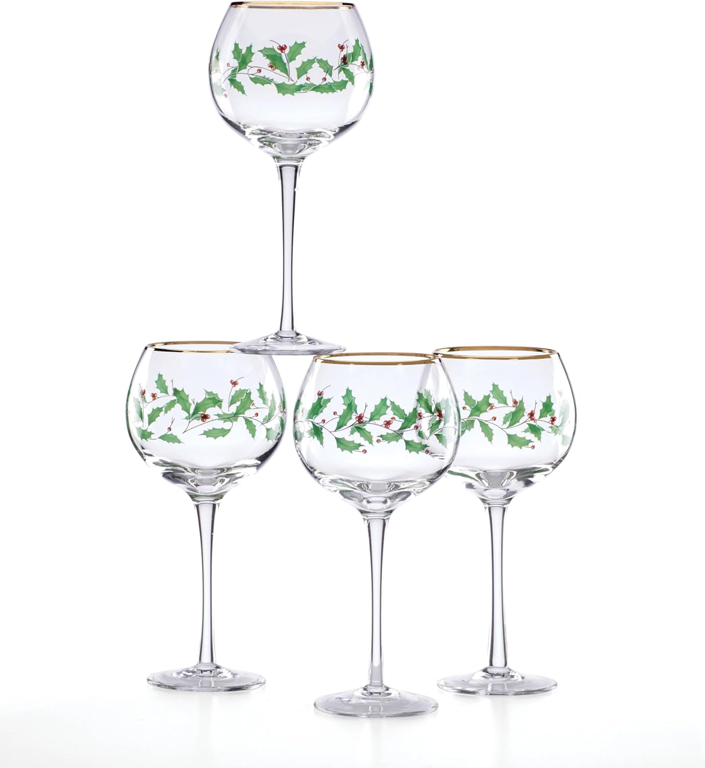 Thumbnail 2 de Lenox Holiday 4-Piece Wine Balloon Glass Set (14 fl oz, Set of 4) with Festive Red Christmas Design