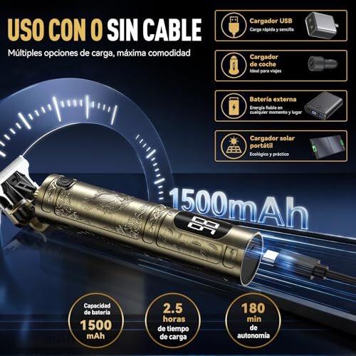 Detalle de Máquina de Cortar Pelo Hombre Solati: Cortapelos inteligente, inalámbrica y con pantalla LED – kit profesional