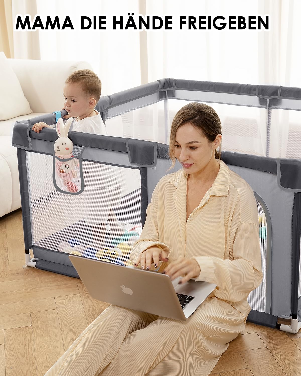 Thumbnail 5 de derimkcoa Laufstall Baby – Großer, tragbarer Laufgitter 150x180x66 cm, Grau
