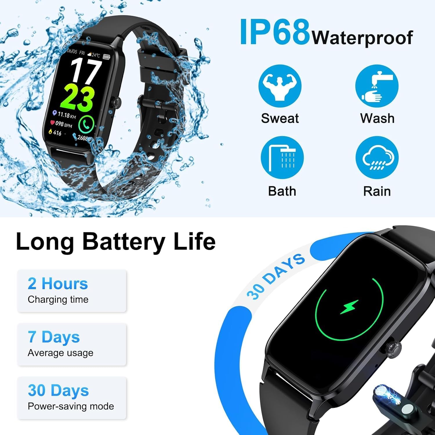 Thumbnail 4 de Bracelet Connecté 1,57" – Montre GPS/Santé IP68, Podomètre et Cardiofréquencemètre pour Android et iOS