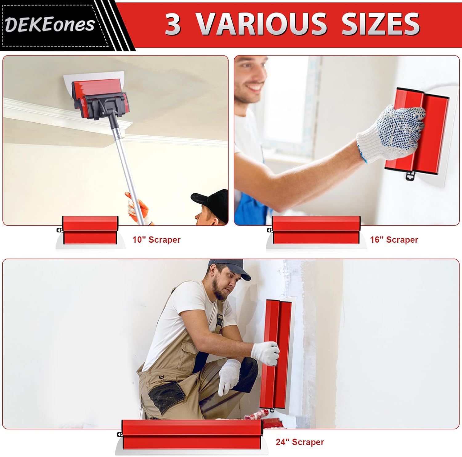 Thumbnail 6 de DEKEones Flächenspachtel-Set mit Edelstahl-Spachtelklingen (10", 16" & 24") und Teleskop-Verlängerungsstange 28"–62