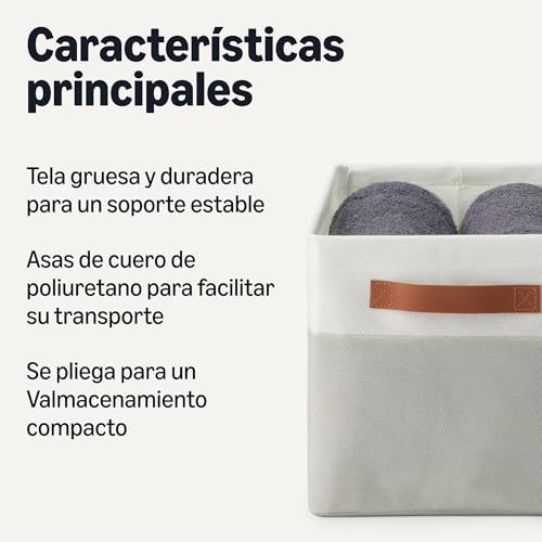 Detalle 2 de Amazon Basics Cajas plegables con asas de cuero, grande (3) 🏷