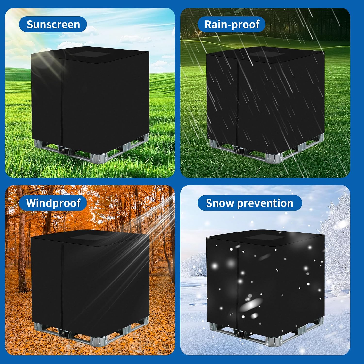 Thumbnail 6 de Coperchio per serbatoio IBC 1000 L con protezione UV e finestra trasparente in tessuto Oxford 420D (120×100×116 cm) - Nero