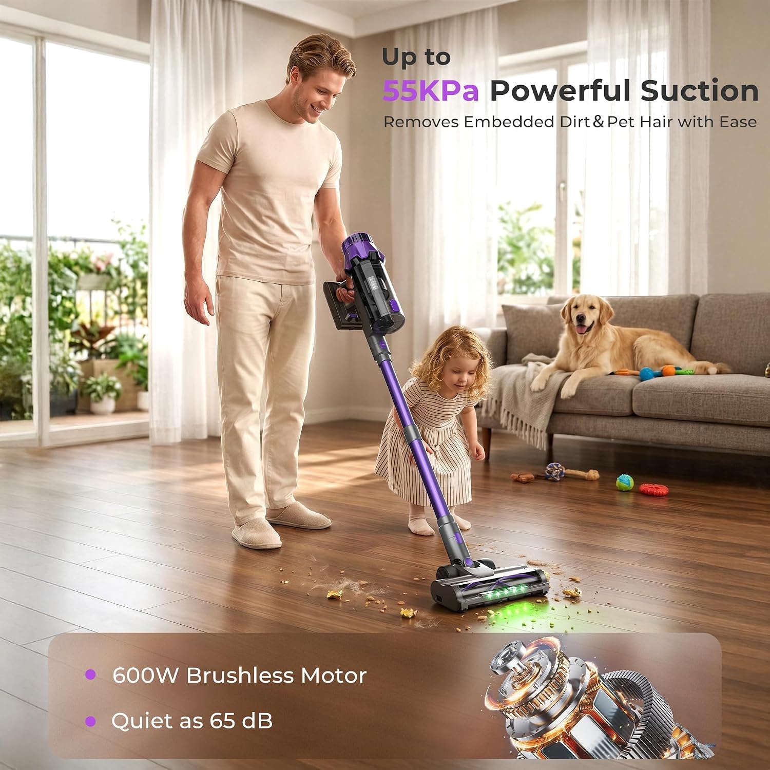 Detalle 2 de Zerinax PRV20 Cordless Stick Vacuum, 55 kPa Suction, Up to 70-Minute Runtime