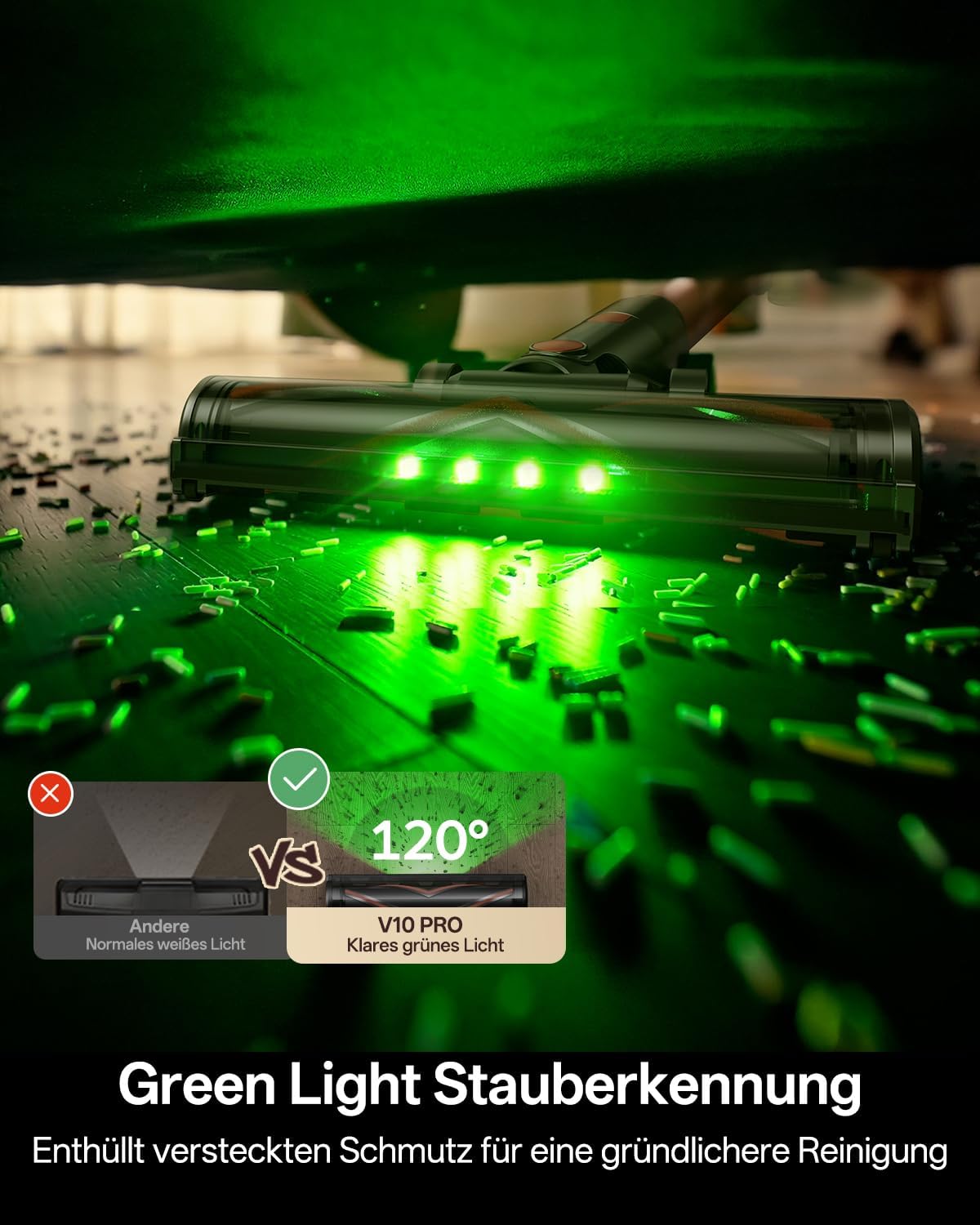 Detalle de Vexilar V10PRO Akku-Staubsauger (kabellos) mit Grünlicht, bis zu 45 Min Laufzeit und 45 kPa