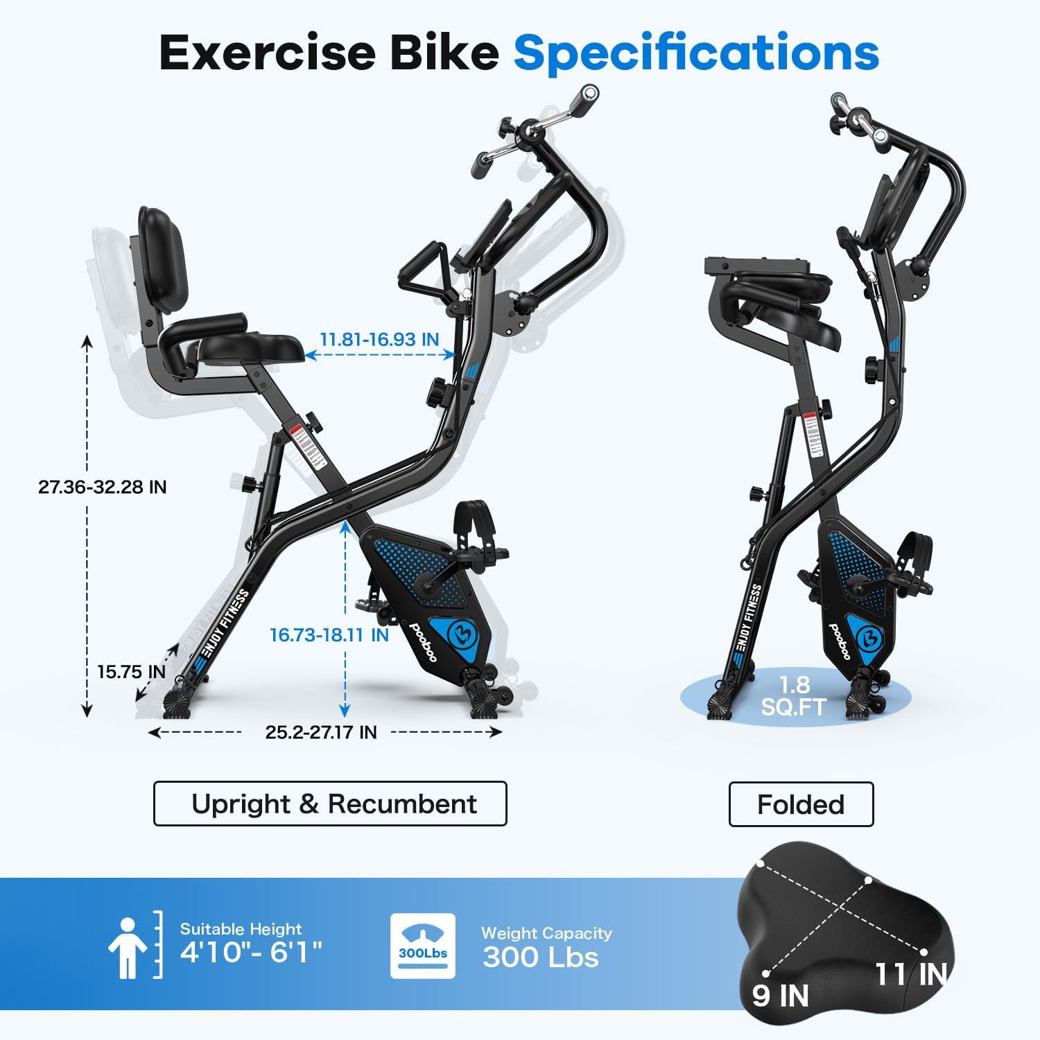 Thumbnail 6 de pooboo X-819N Blue Edition Folding Exercise Bike, 8-Level Magnetic Resistance