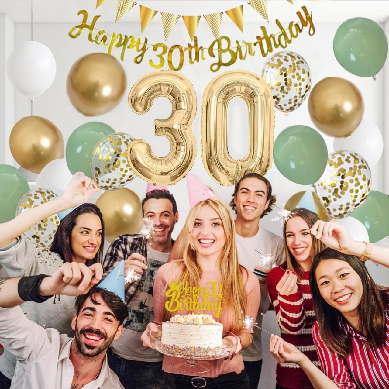 Thumbnail 4 de 30th Birthday Decorations - Green and Gold Party Decor Set