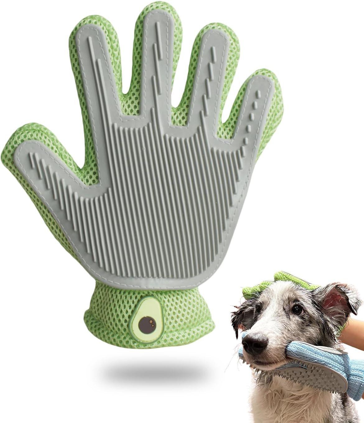 ETIALURE 2 in 1 Pet Hair Removal Glove (Green) for grooming, bathing and gentle de-shedding