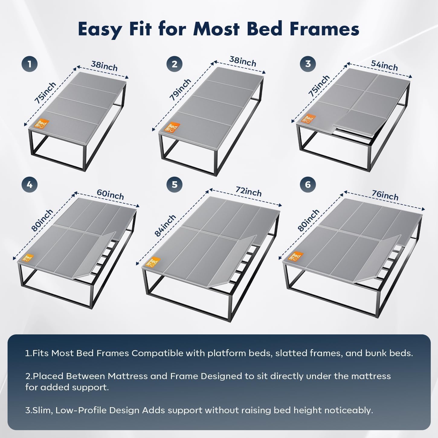 Detalle de BedBro King 10mm Bunkie Board (76" x 80") – Grey Under Mattress Support
