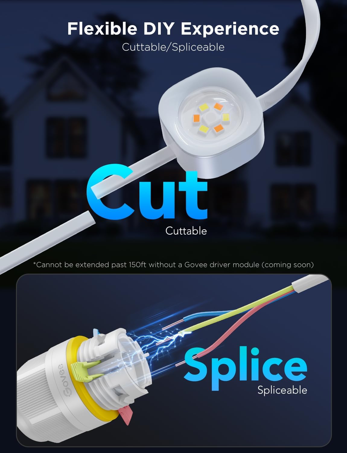 Detalle de Govee Permanent Outdoor Lights Pro (100ft) with 60 RGBIC LED Lights, IP67 Waterproof, Alexa/Google/Matter, White