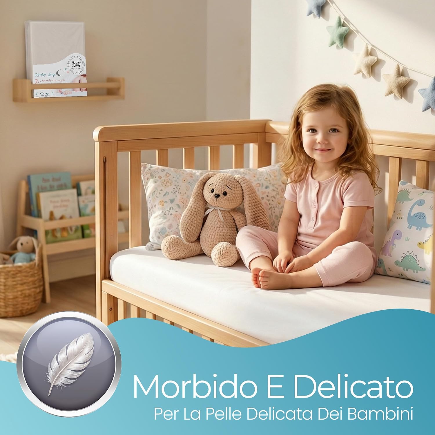 Thumbnail 2 de Lenzuola culla 95x65 – Set da 2 pezzi in cotone biologico, elasticizzate per navicella/neonato