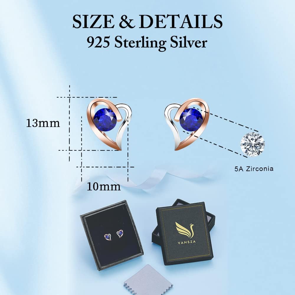 Detalle de VANSZA Damen Herzohrringe aus 925 Sterling Silber – hypoallergen, 5A Zirkonia