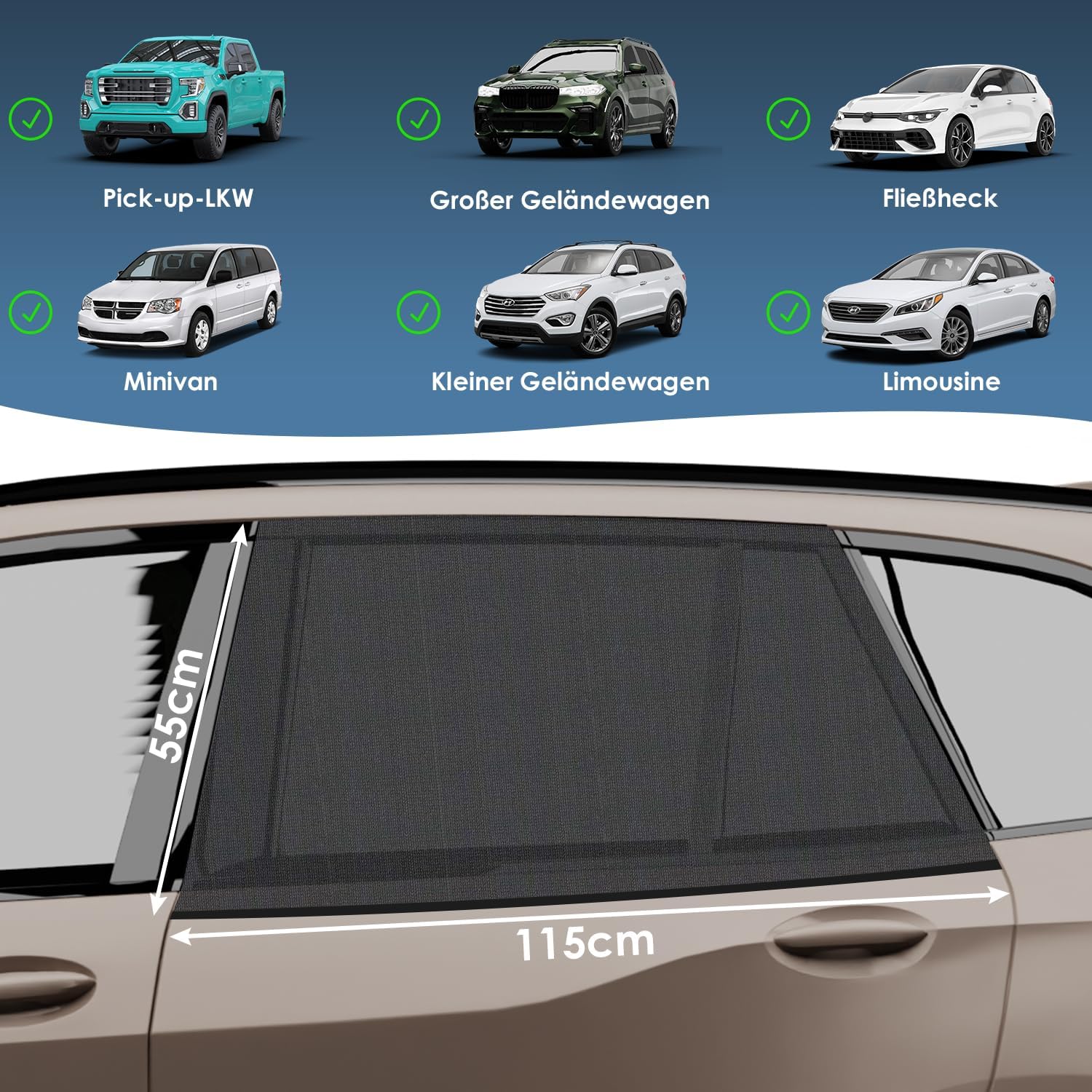 Thumbnail 1 de Asstikoo Sonnenschutz Auto für Baby und Kinder – UV-Schutz Seitenfenster Netz, 2 Stück