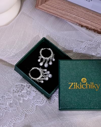 Thumbnail 6 de Zikichiky Silver Multiple Pearl Tassel Drop Earrings for Women