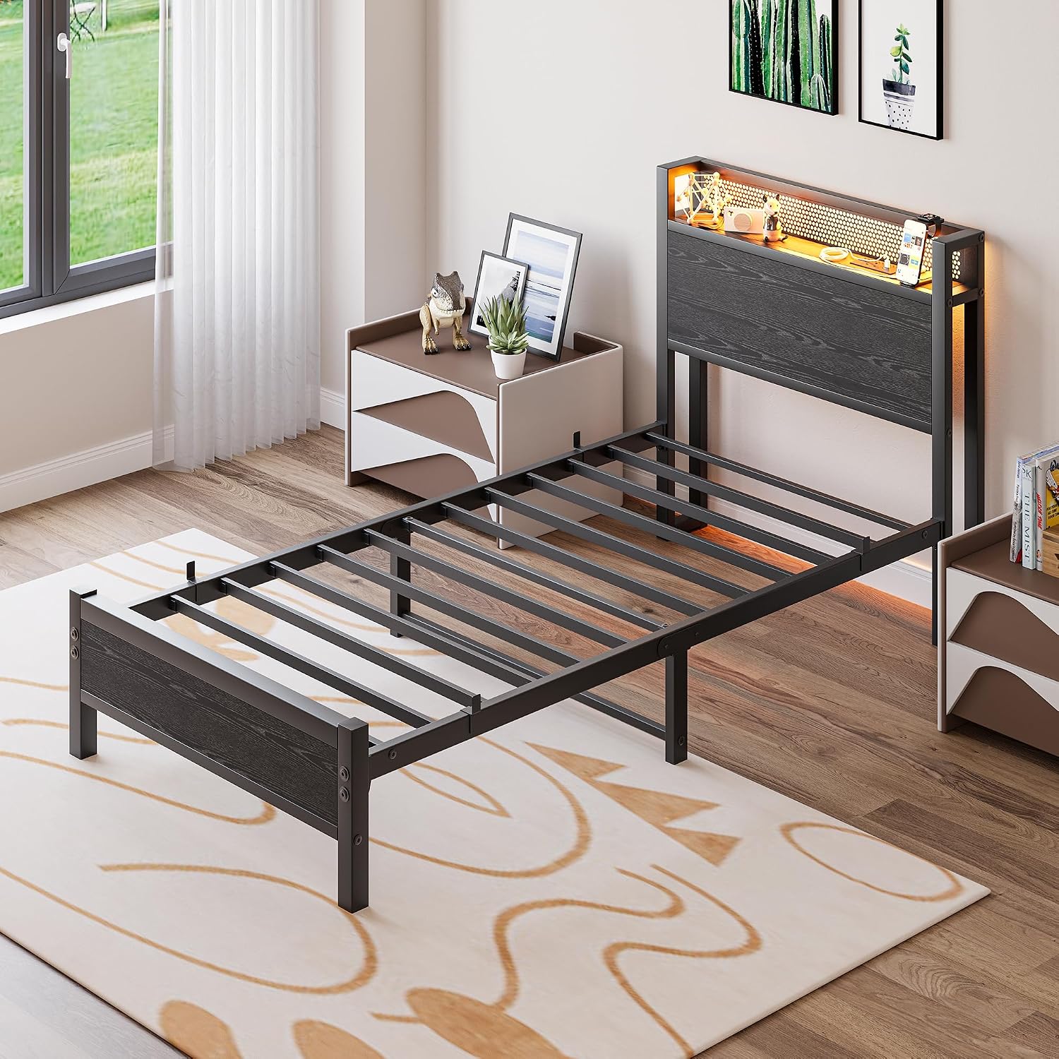 Thumbnail 4 de BORPHOM 3ft Single Bed Frame with Storage