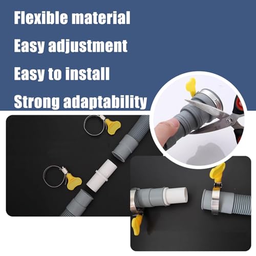 Detalle de OUKMAO Universal Drain Hose Extension Kit, Grey, 2m with Connector and Clamps