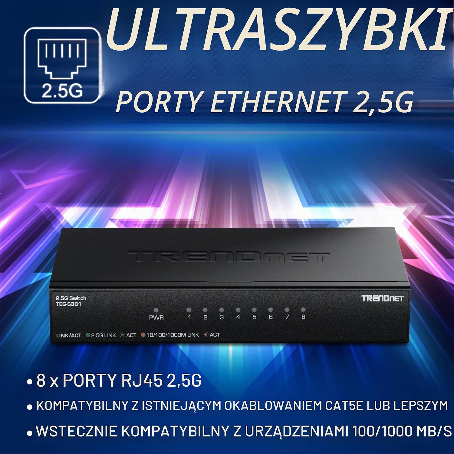 Thumbnail 5 de TRENDnet TEG-S381 – 8-portowy przełącznik 2,5 Gb/s RJ45, bez wentylatora