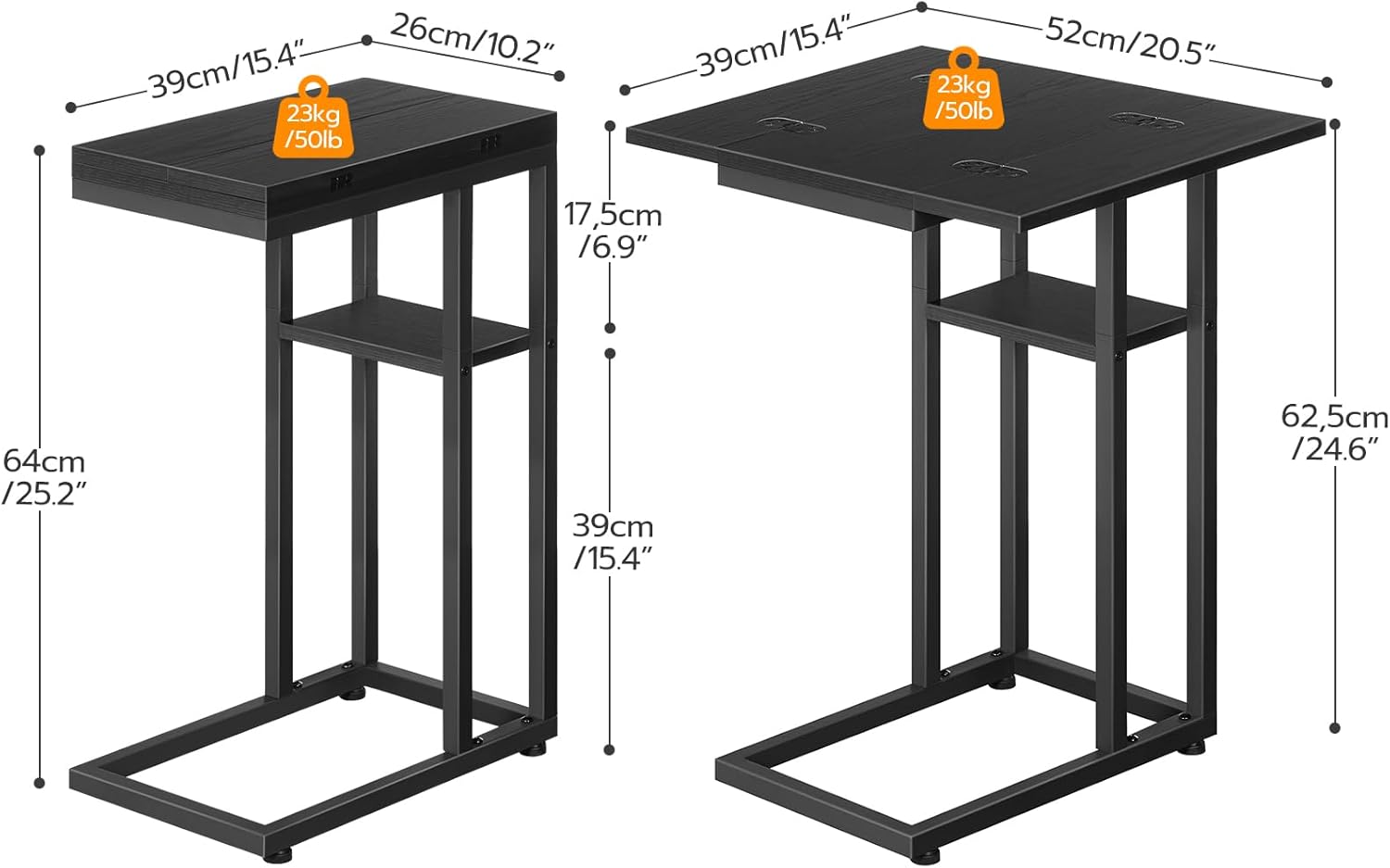 Detalle de HOOBRO Tavolino a Forma di C, Tavolino da Divano Pieghevole EBK29SF01 — Design Industriale e Versatilità per Salotto e Camera