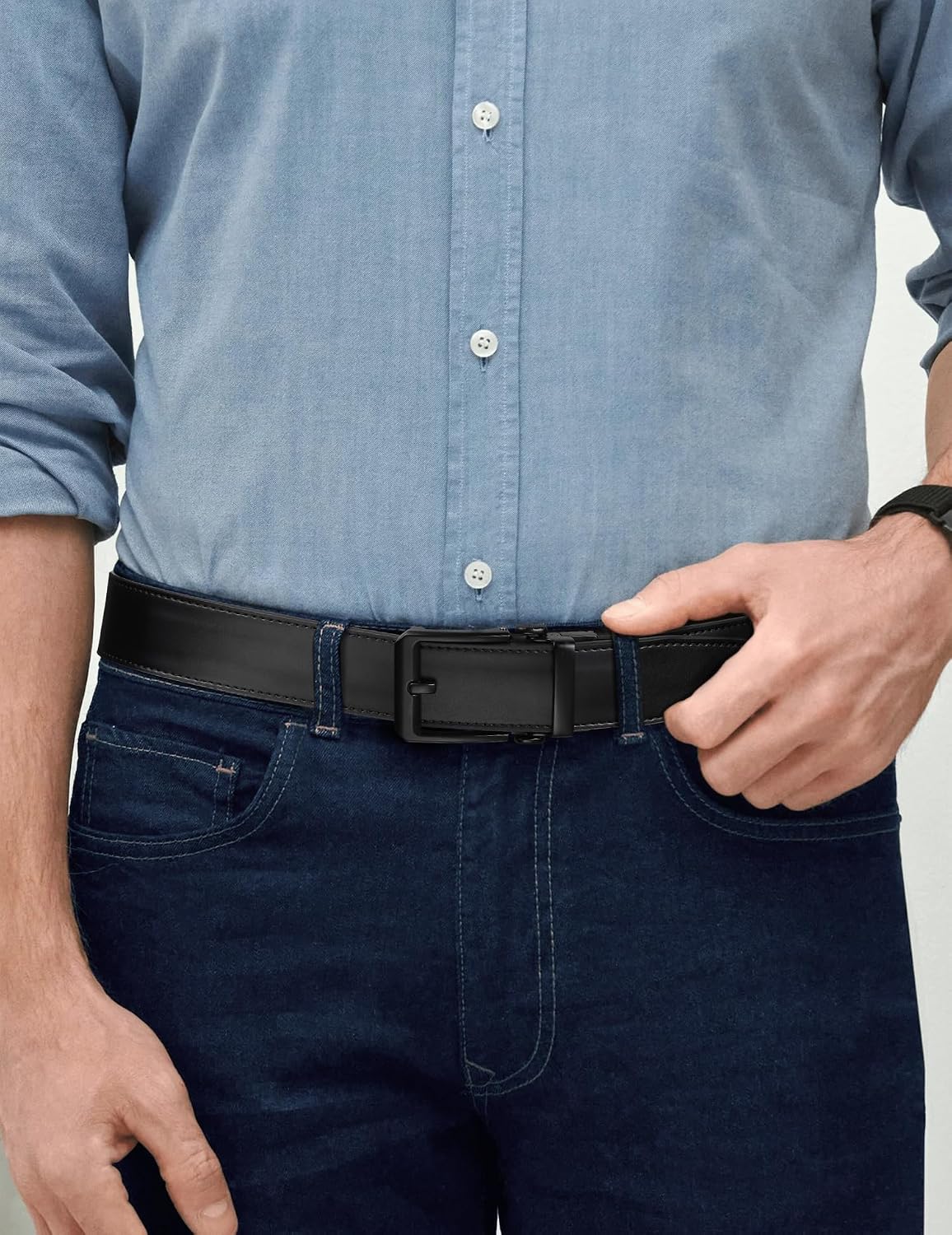 Detalle 2 de JUKMO 1.5" (38 mm) Leder-Ratschengürtel für Männer in Geschenkbox