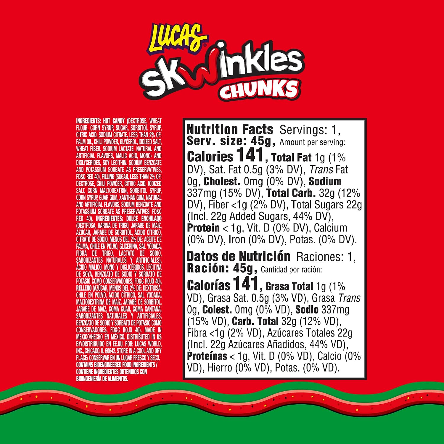 Detalle 2 de Lucas 810008801208 Skwinkles Chunk Candy, Watermelon Flavor, Tamarind Filling