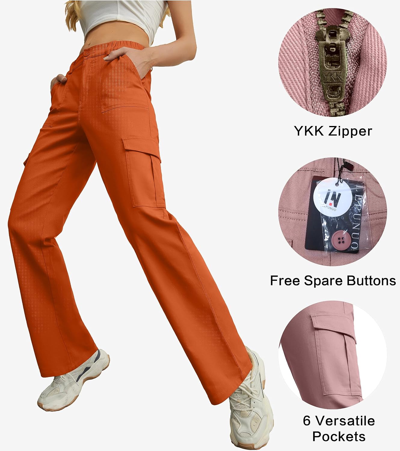 Thumbnail 4 de Lepunuo Cargo Pants for Women, High-Waisted Wide-Leg with 6 Pockets