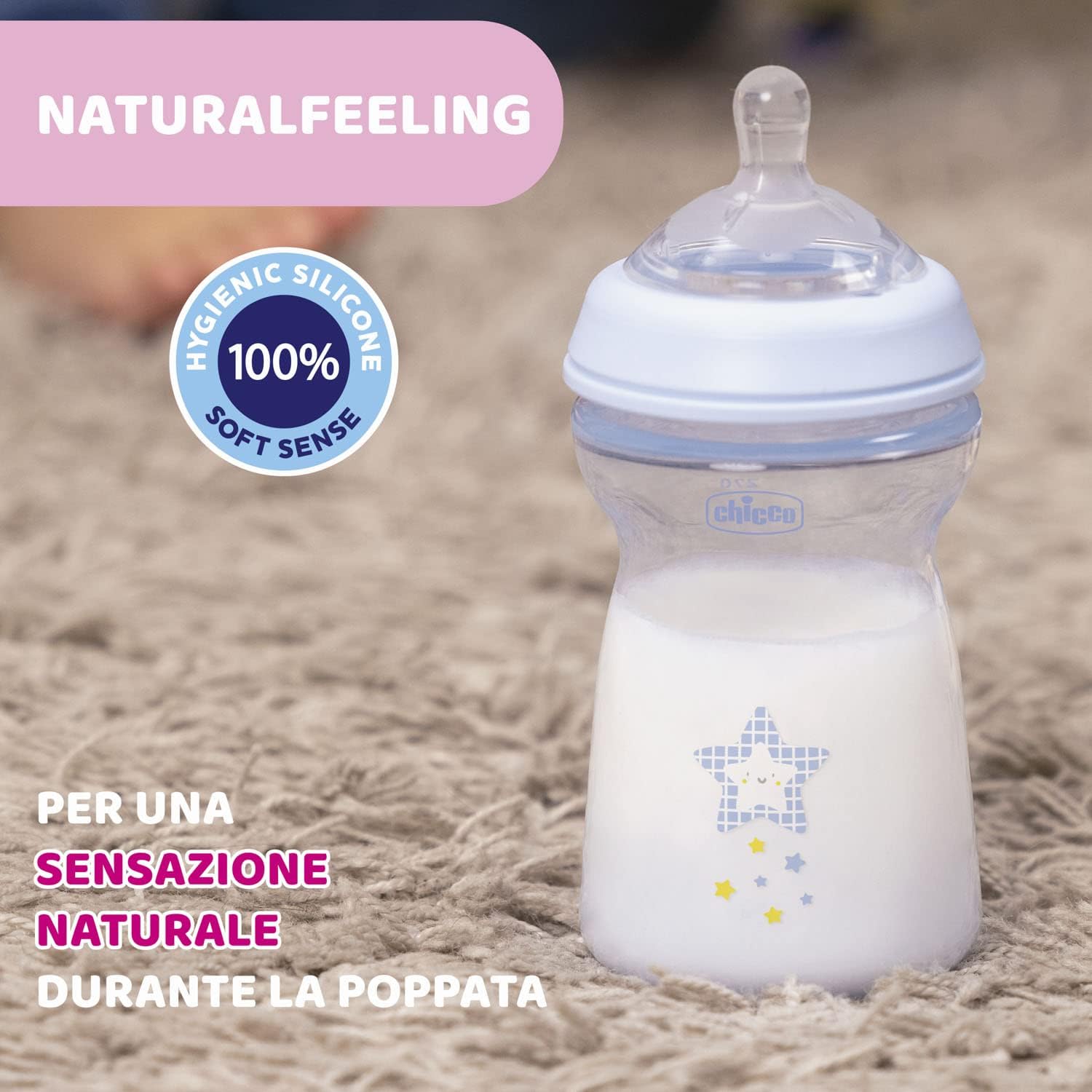 Detalle de Chicco Biberon Anticolica Natural Feeling 330 ml – set 2 pezzi, 6 Mesi+