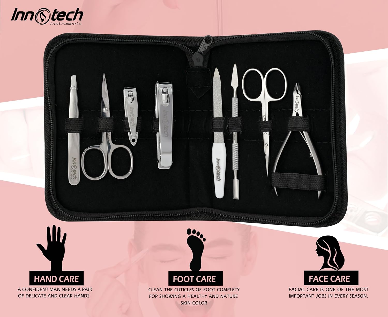 Detalle 2 de 8‑teiliges Maniküre-Set für Damen & Herren – Edelstahl Nagelpflege-Set mit Schere, Feile und mehr