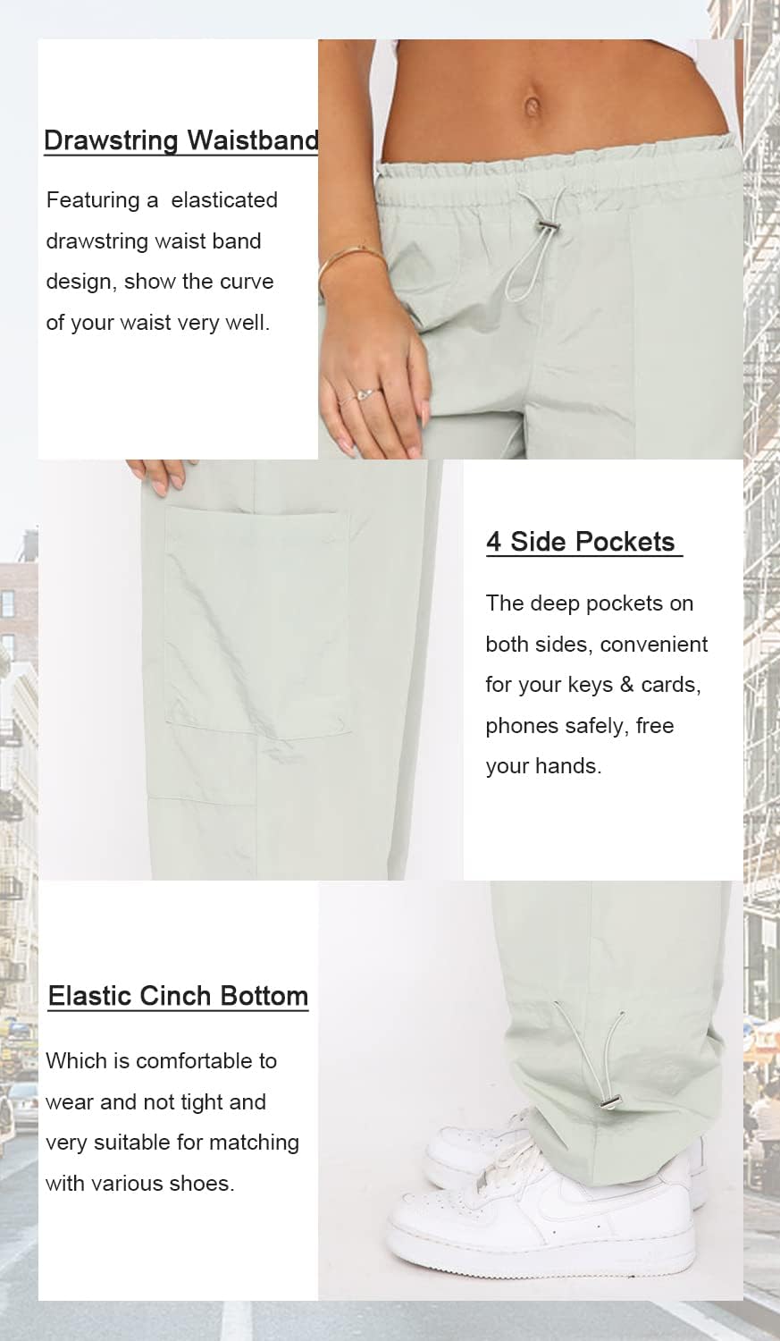 Thumbnail 6 de DISP...BUSH Baggy Cargo Pants for Women (Parachute-Style, Adjustable Drawstring) — Y2K Festival & Everyday Wear