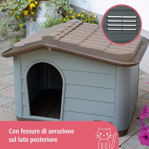Detalle de Kerbl Pet Paola Eco: casetta per gatti in plastica riciclata, grigio-verde/marrone 60x51x41 cm