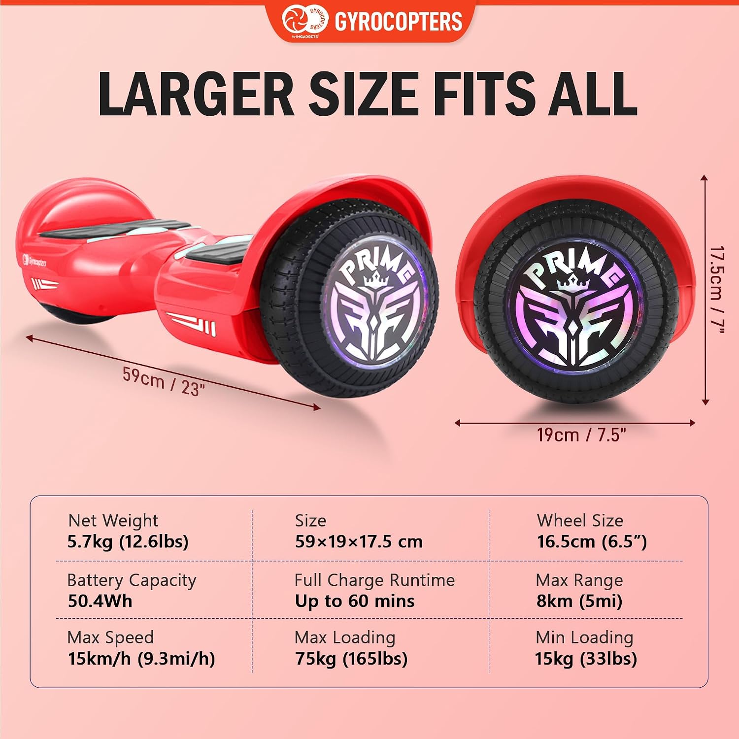Thumbnail 6 de Gyrocopters Prime Hoverboard with 6.5-inch LED Wheels, 300W Motor and UL 2272 Certification