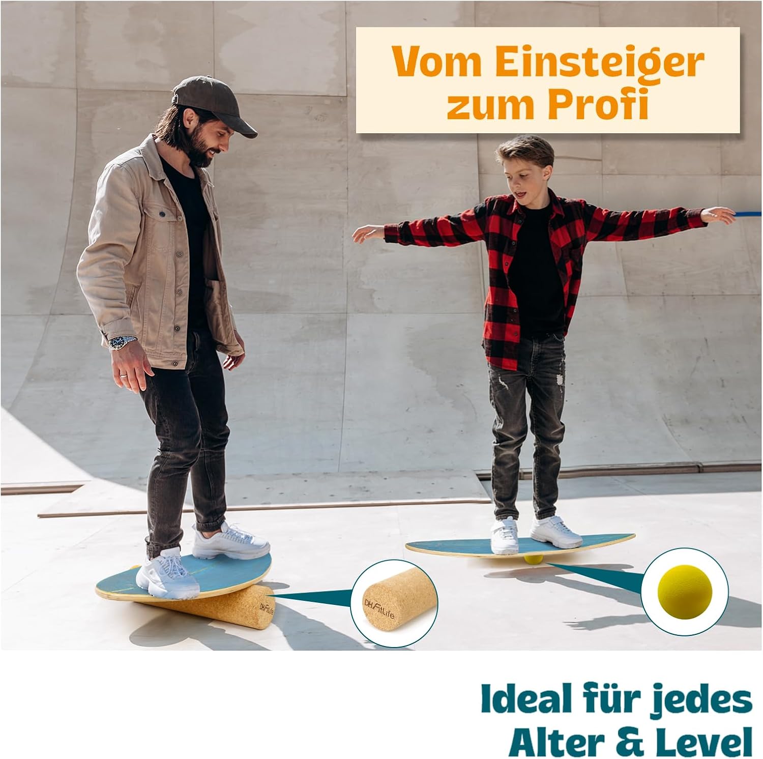 Detalle de DH FitLife Surfbrett Kit – Balance Board aus Echtholz (Indoor Surfboard) mit Rocker Shape