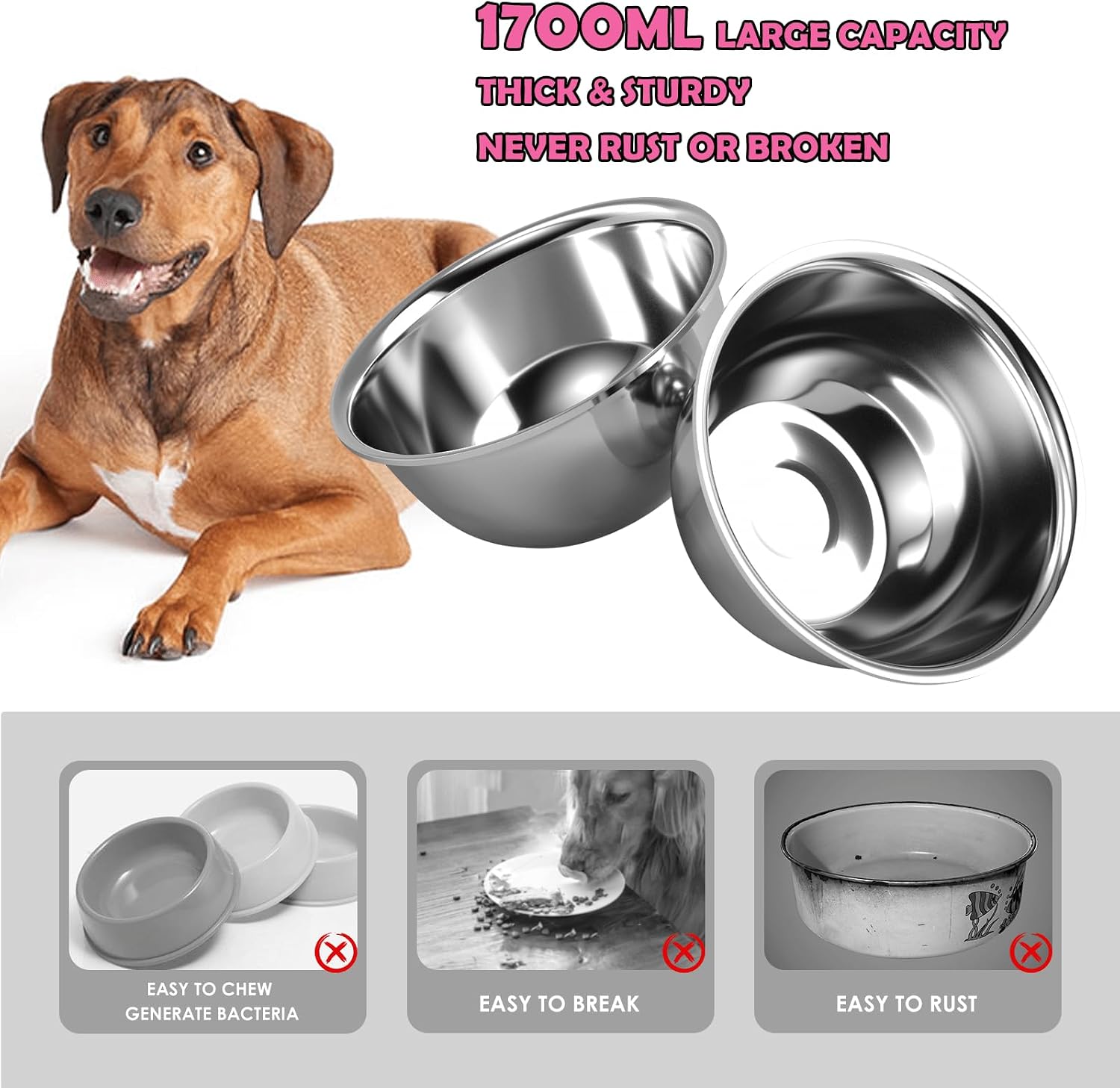 Thumbnail 4 de ADENGL support surélevé pour chiens (grande et moyenne taille) avec tapis anti-éclaboussures et 2 gamelles inox de 1,6 l, rose