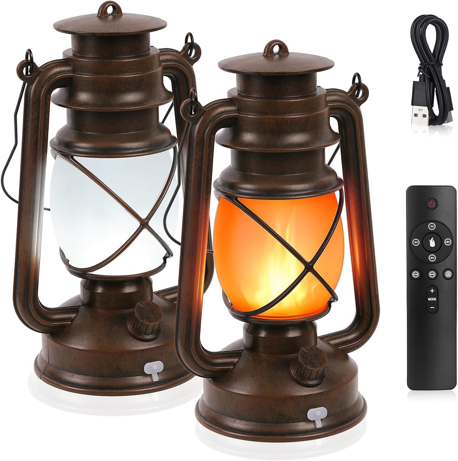 Detalle de Shinmax Lanterne esterne in stile retrò, 2 pezzi, lampade decorative a LED con telecomando e effetto fiamma