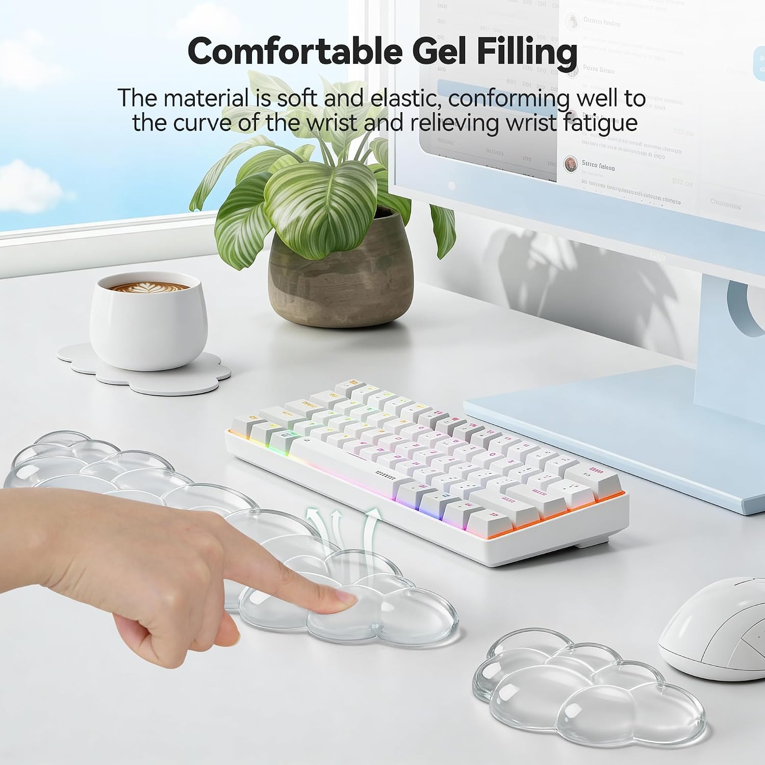 Thumbnail 4 de TECKNET Gel Cloud Wrist Rest Set, Clear Silicone Keyboard and Mouse Supports