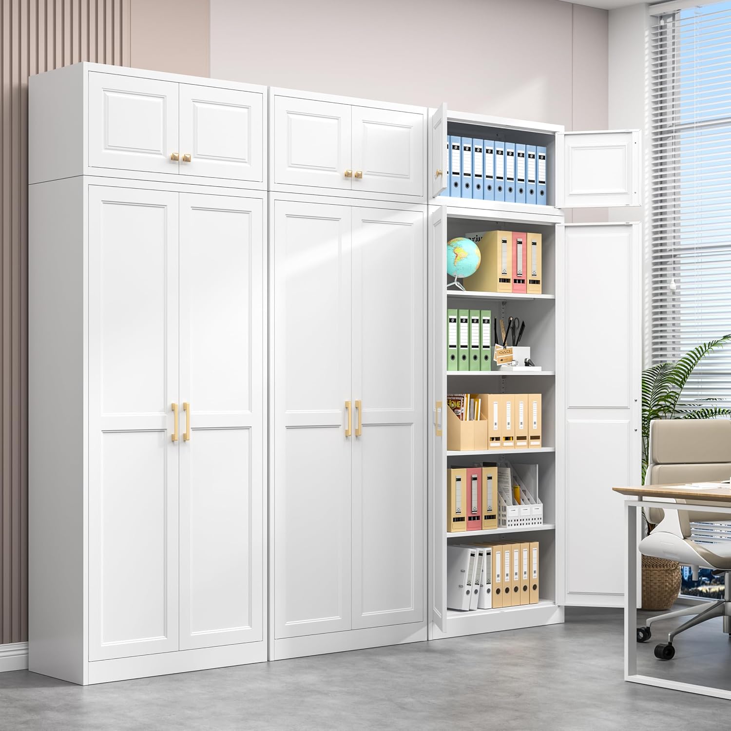 Detalle 2 de Polup YXM 86-Inch Metal Pantry Cabinet, White, with 4 Adjustable Shelves
